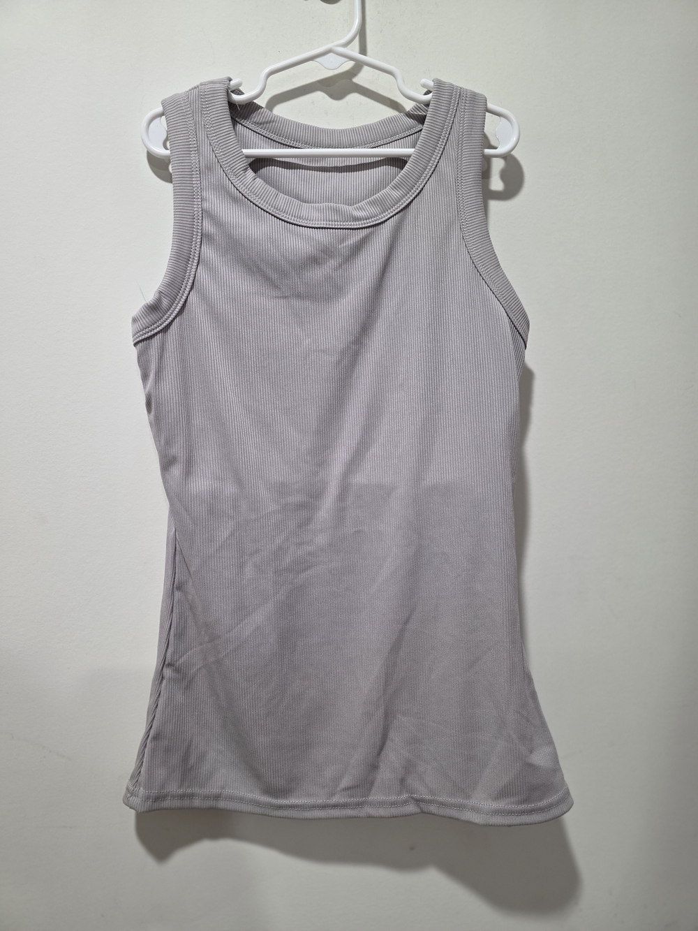 Women’s Ribbed Tank Top - Light Gray With Built In Bra